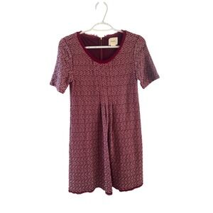 Maeve Dora Wavy Red/White Dress XS Chiffon Trim, Pleated Front, Whimsical